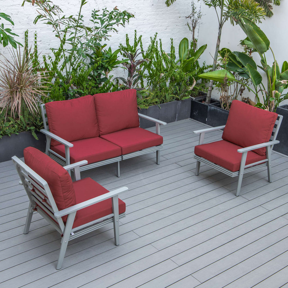 LeisureMod Walbrooke Modern 3-Piece Outdoor Patio Set with Grey Aluminum Frame | Outdoor Sofas, Loveseats & Sectionals | Modishstore - 77