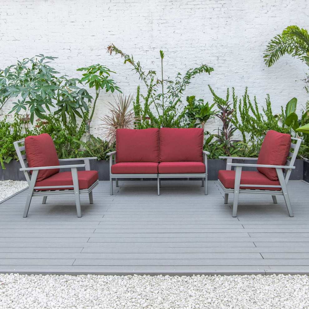 LeisureMod Walbrooke Modern 3-Piece Outdoor Patio Set with Grey Aluminum Frame | Outdoor Sofas, Loveseats & Sectionals | Modishstore - 75