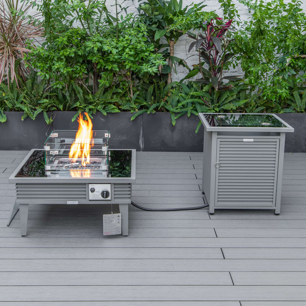 LeisureMod Walbrooke Modern Grey Patio Conversation With Square Fire Pit With Slats Design & Tank Holder | Outdoor Sofas, Loveseats & Sectionals | Modishstore - 8