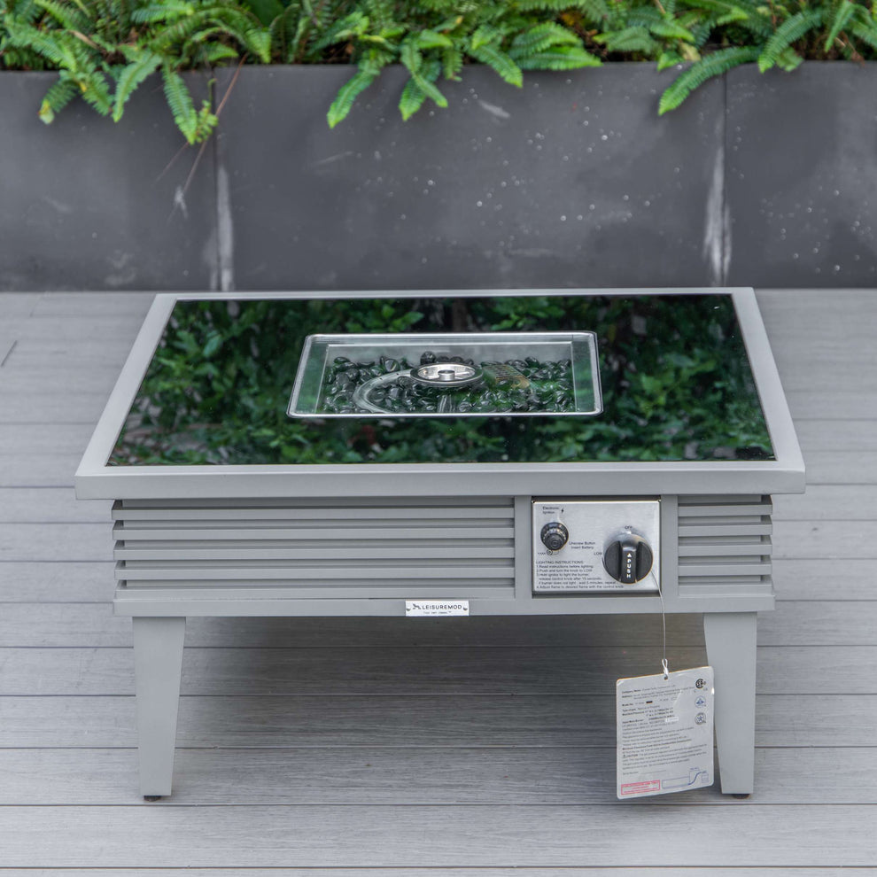 LeisureMod Walbrooke Modern Grey Patio Conversation With Square Fire Pit With Slats Design & Tank Holder | Outdoor Sofas, Loveseats & Sectionals | Modishstore - 7