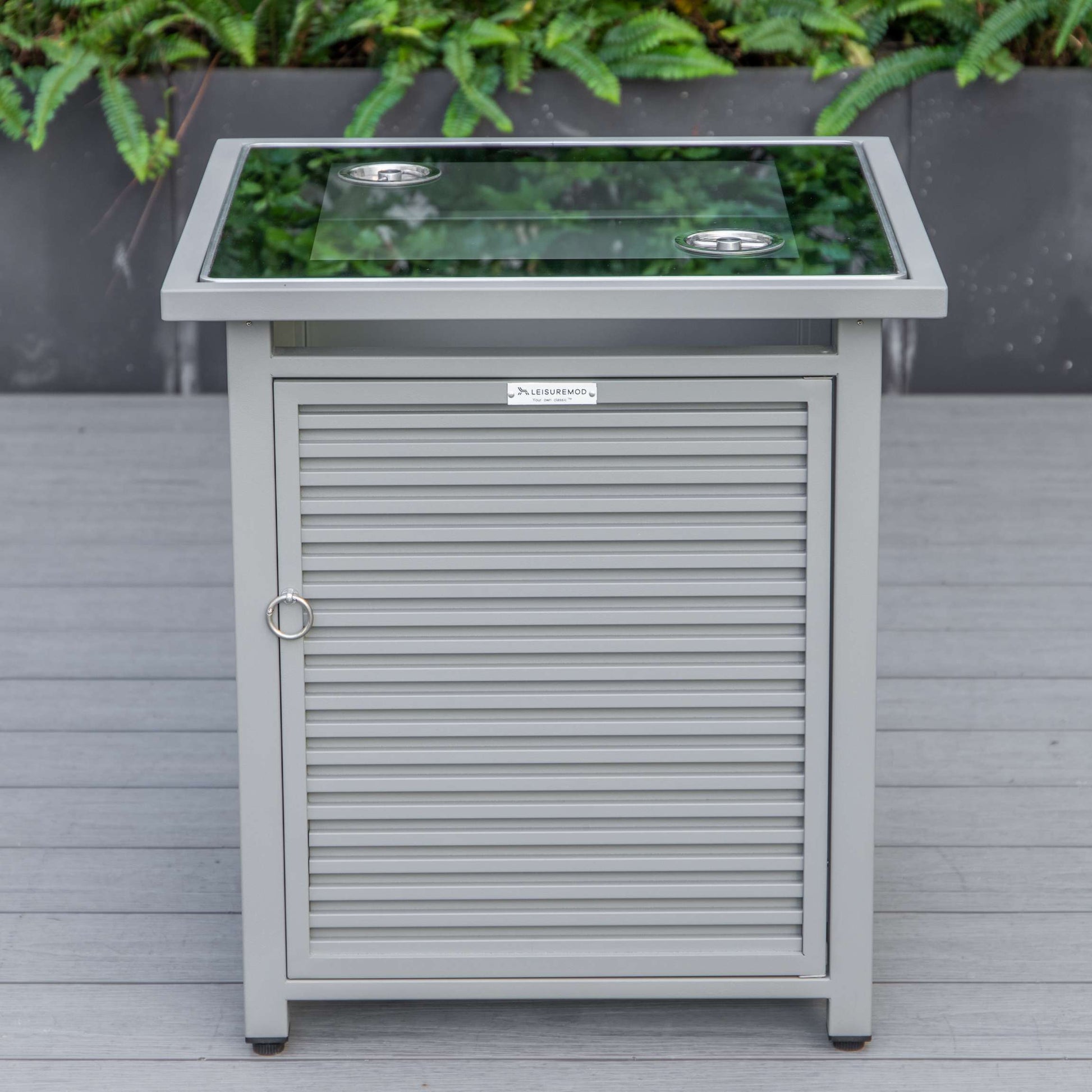 LeisureMod Walbrooke Modern Grey Patio Conversation With Square Fire Pit With Slats Design & Tank Holder | Outdoor Sofas, Loveseats & Sectionals | Modishstore - 6