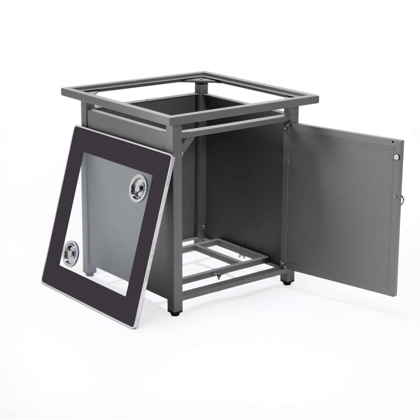 LeisureMod Walbrooke Modern Grey Patio Conversation With Square Fire Pit With Slats Design & Tank Holder | Outdoor Sofas, Loveseats & Sectionals | Modishstore - 67