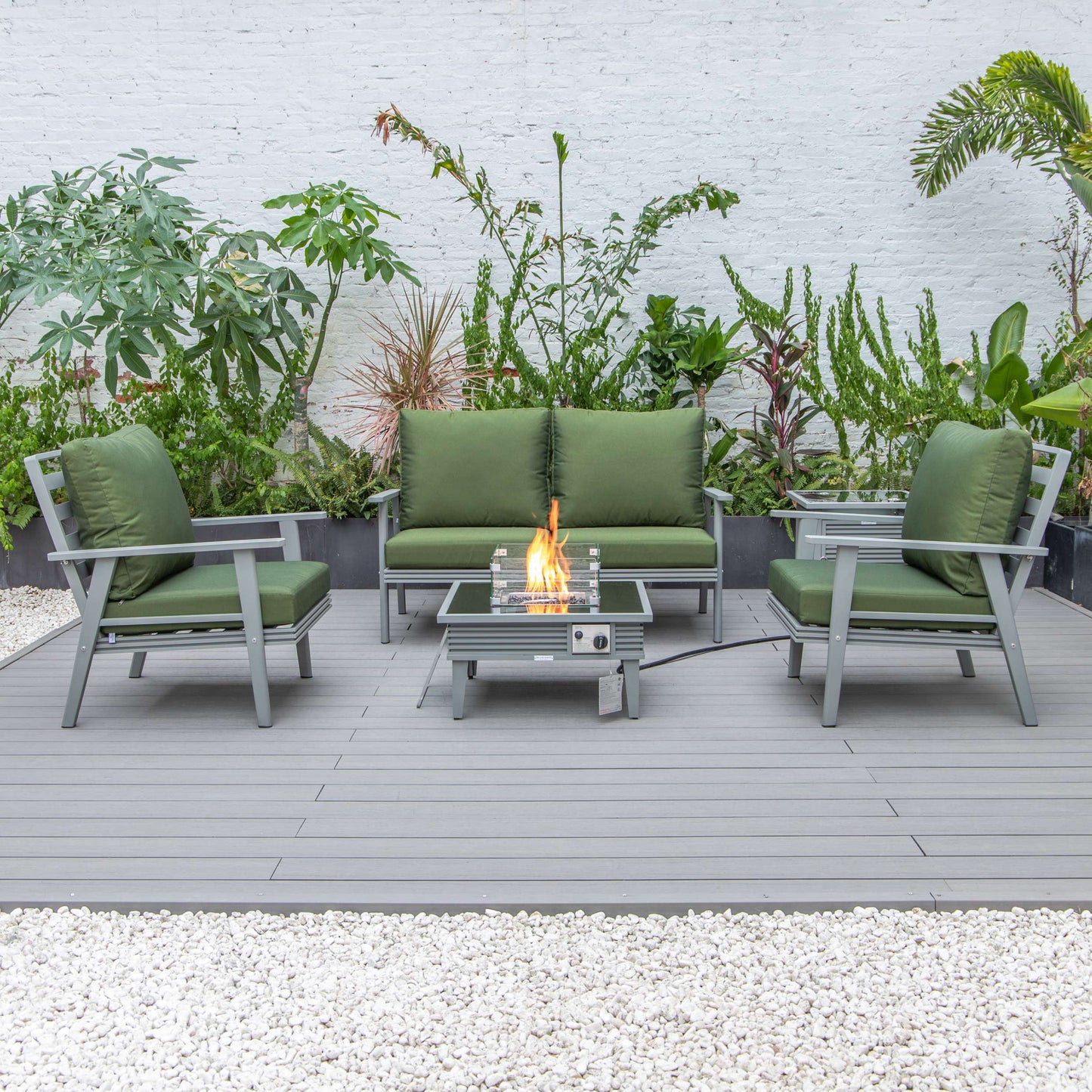 LeisureMod Walbrooke Modern Grey Patio Conversation With Square Fire Pit With Slats Design & Tank Holder | Outdoor Sofas, Loveseats & Sectionals | Modishstore - 35