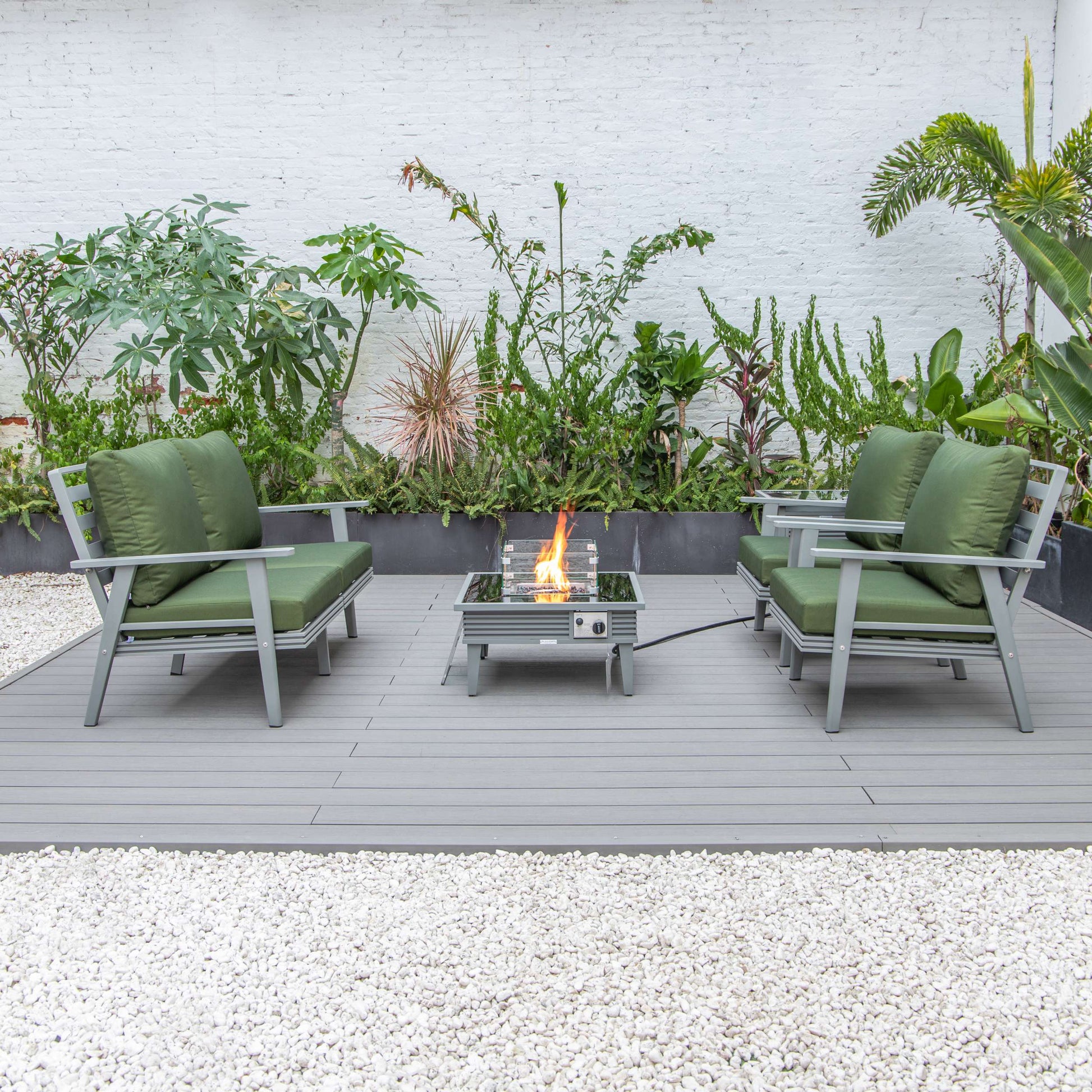LeisureMod Walbrooke Modern Grey Patio Conversation With Square Fire Pit With Slats Design & Tank Holder | Outdoor Sofas, Loveseats & Sectionals | Modishstore - 36