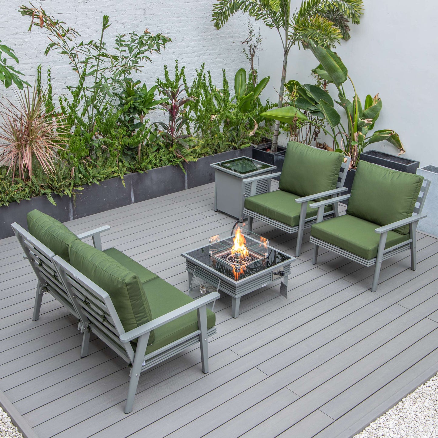 LeisureMod Walbrooke Modern Grey Patio Conversation With Square Fire Pit With Slats Design & Tank Holder | Outdoor Sofas, Loveseats & Sectionals | Modishstore - 37