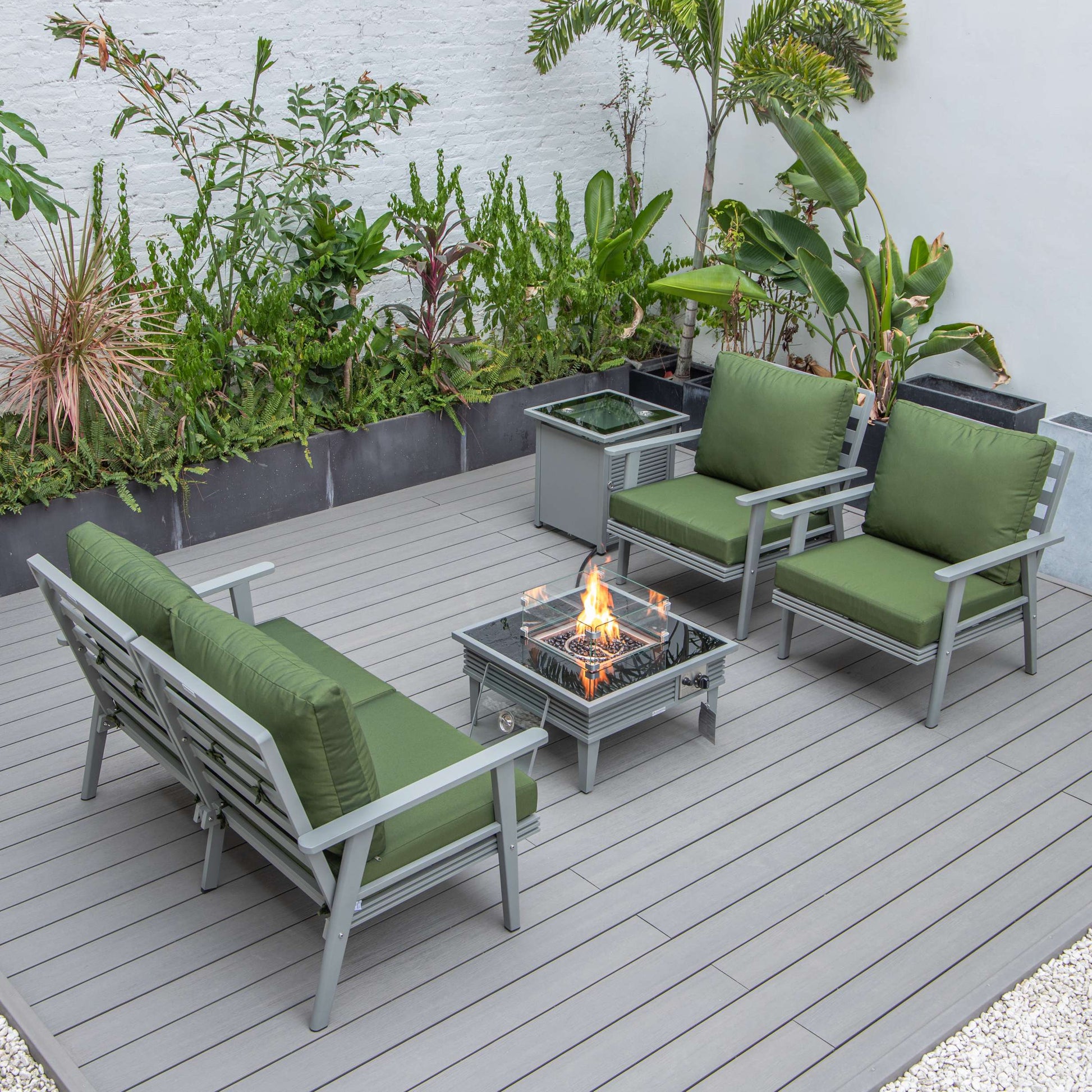 LeisureMod Walbrooke Modern Grey Patio Conversation With Square Fire Pit With Slats Design & Tank Holder | Outdoor Sofas, Loveseats & Sectionals | Modishstore - 37