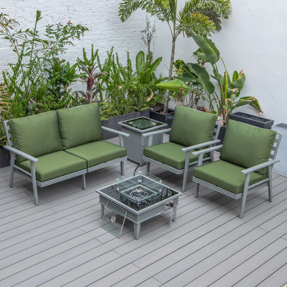 LeisureMod Walbrooke Modern Grey Patio Conversation With Square Fire Pit With Slats Design & Tank Holder | Outdoor Sofas, Loveseats & Sectionals | Modishstore - 38