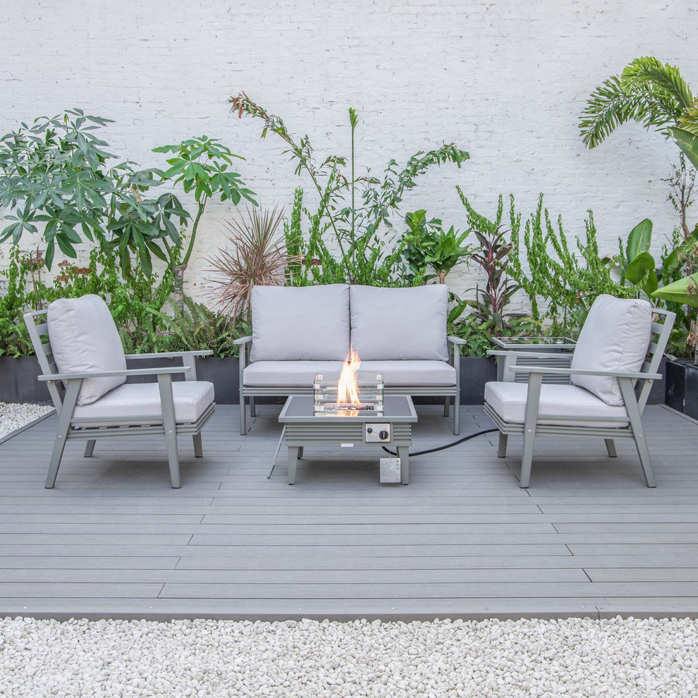 LeisureMod Walbrooke Modern Grey Patio Conversation With Square Fire Pit With Slats Design & Tank Holder | Outdoor Sofas, Loveseats & Sectionals | Modishstore - 44