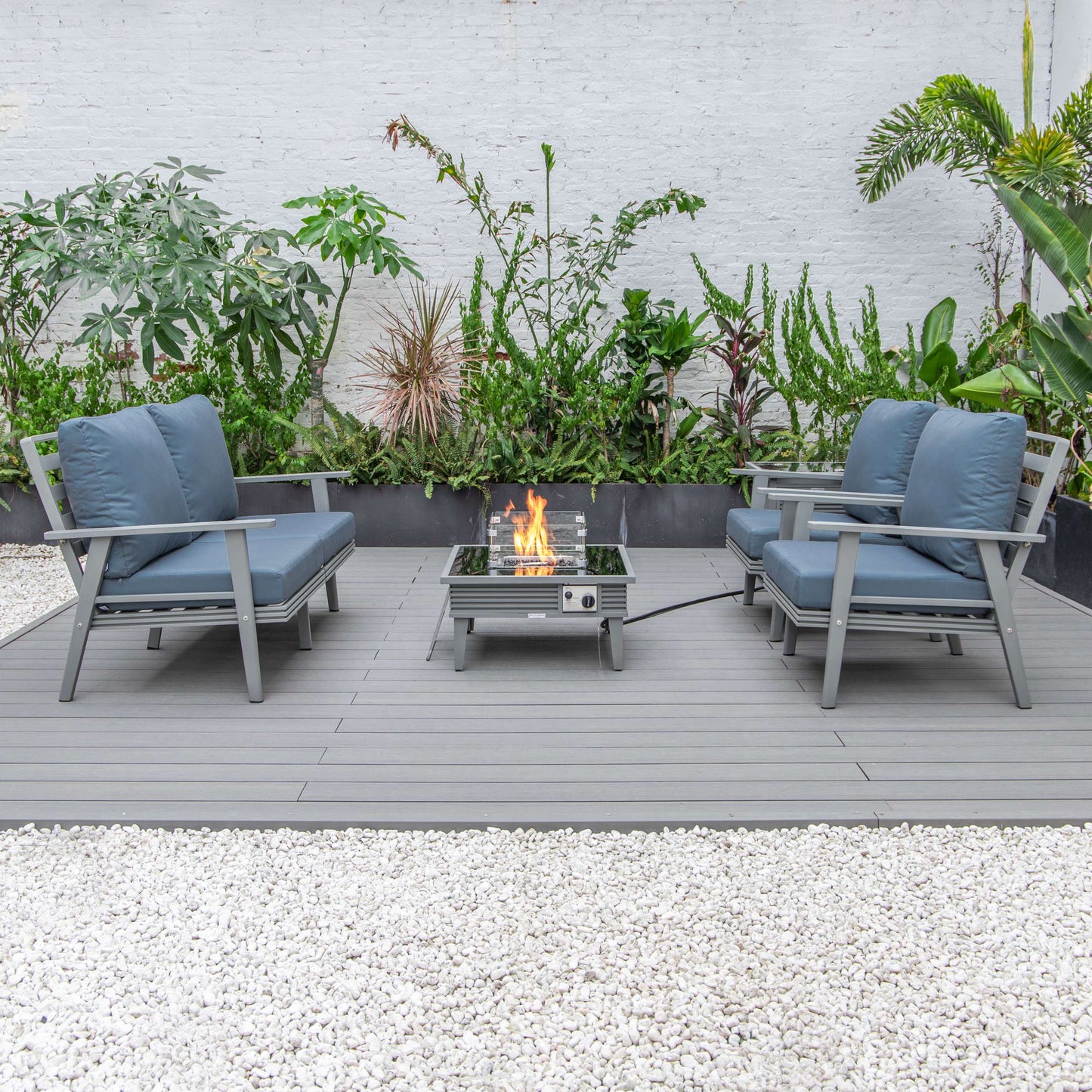 LeisureMod Walbrooke Modern Grey Patio Conversation With Square Fire Pit With Slats Design & Tank Holder | Outdoor Sofas, Loveseats & Sectionals | Modishstore - 21