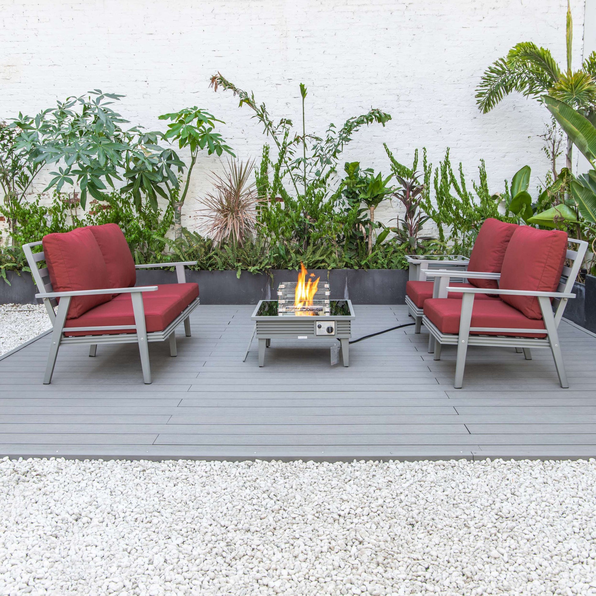 LeisureMod Walbrooke Modern Grey Patio Conversation With Square Fire Pit With Slats Design & Tank Holder | Outdoor Sofas, Loveseats & Sectionals | Modishstore - 76
