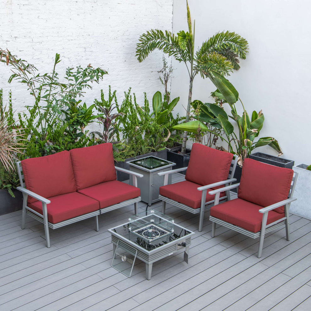 LeisureMod Walbrooke Modern Grey Patio Conversation With Square Fire Pit With Slats Design & Tank Holder | Outdoor Sofas, Loveseats & Sectionals | Modishstore - 77