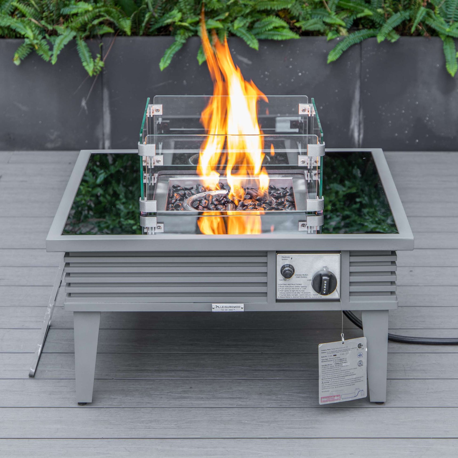 Leisuremod Walbrooke Outdoor Patio Aluminum Square Slats Design Fire Pit Side Table | FIRE PITS | Modishstore - 30