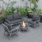 LeisureMod Walbrooke Modern Grey Patio Conversation With Round Fire Pit With Slats Design & Tank Holder | Outdoor Sofas, Loveseats & Sectionals | Modishstore