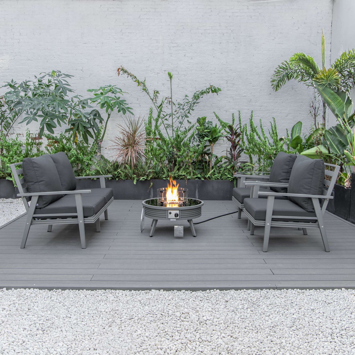 LeisureMod Walbrooke Modern Grey Patio Conversation With Round Fire Pit & Tank Holder | Outdoor Sofas, Loveseats & Sectionals | Modishstore - 29