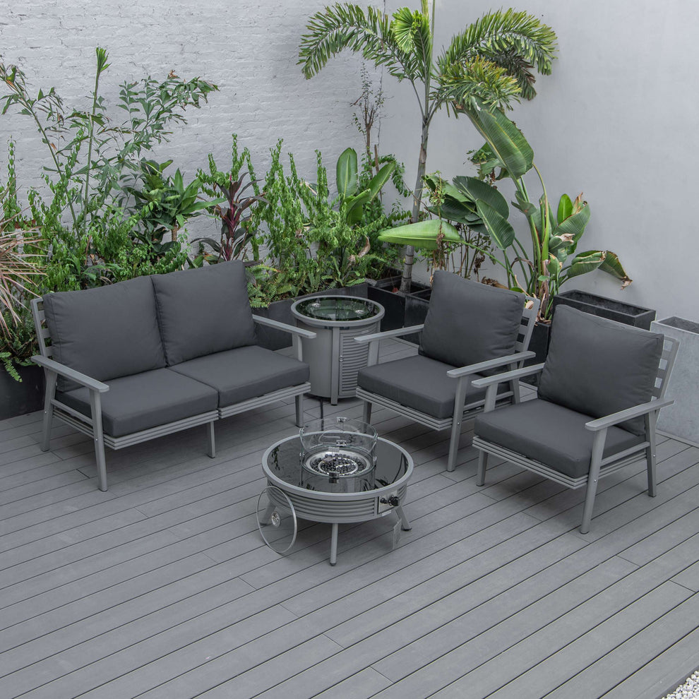 LeisureMod Walbrooke Modern Grey Patio Conversation With Round Fire Pit With Slats Design & Tank Holder | Outdoor Sofas, Loveseats & Sectionals | Modishstore - 8