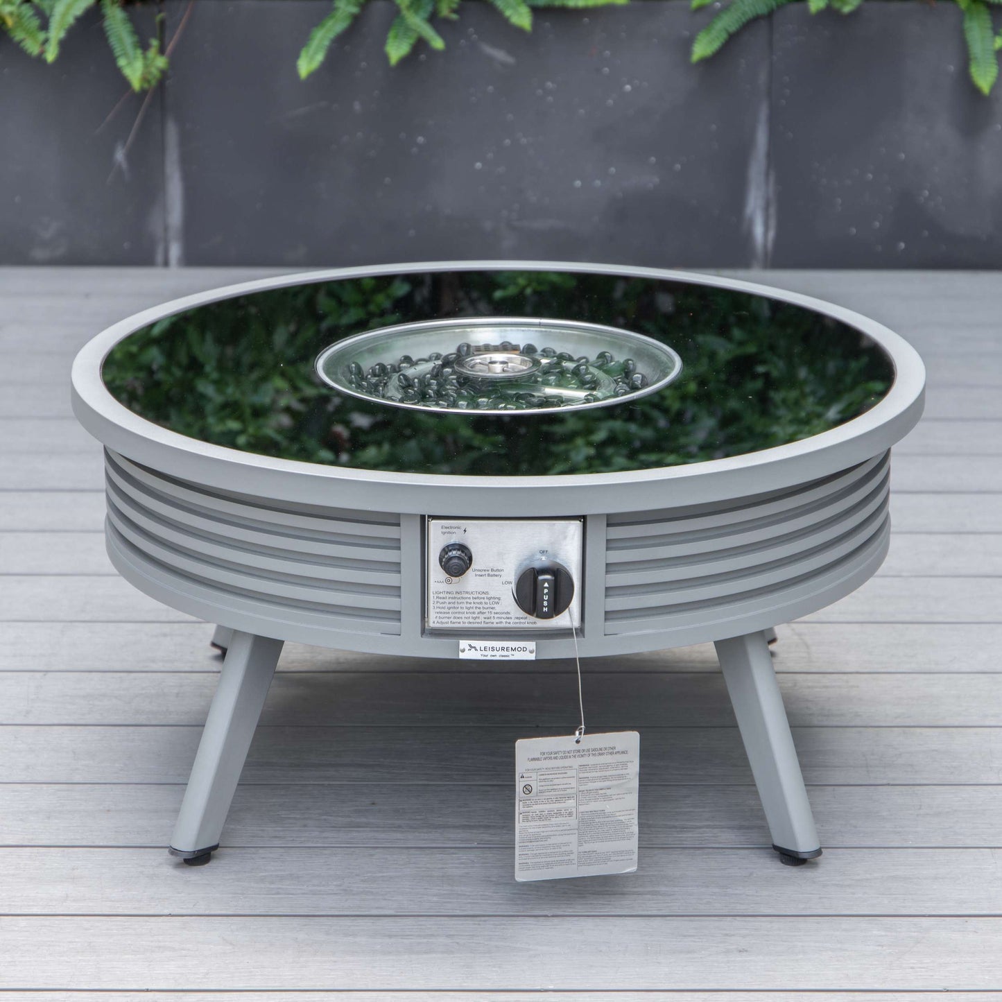 LeisureMod Walbrooke Modern Grey Patio Conversation With Round Fire Pit With Slats Design & Tank Holder | Outdoor Sofas, Loveseats & Sectionals | Modishstore - 3