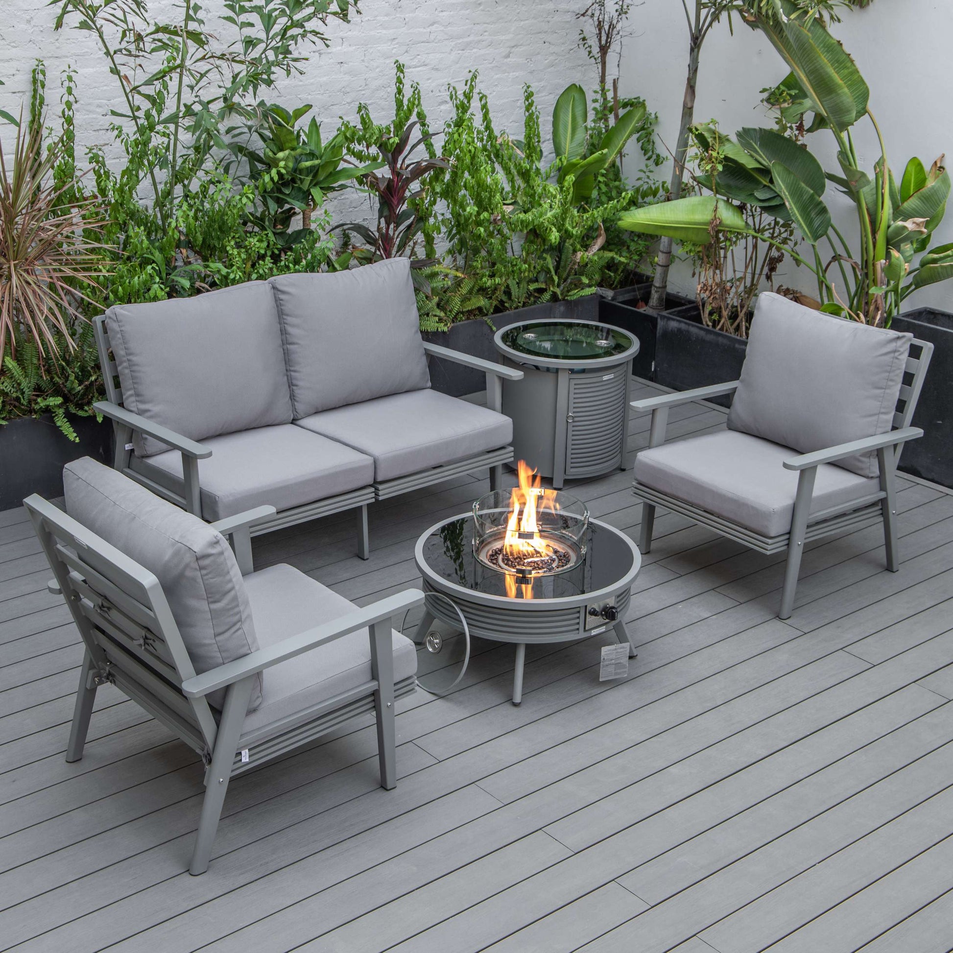 LeisureMod Walbrooke Modern Grey Patio Conversation With Round Fire Pit & Tank Holder | Outdoor Sofas, Loveseats & Sectionals | Modishstore - 28