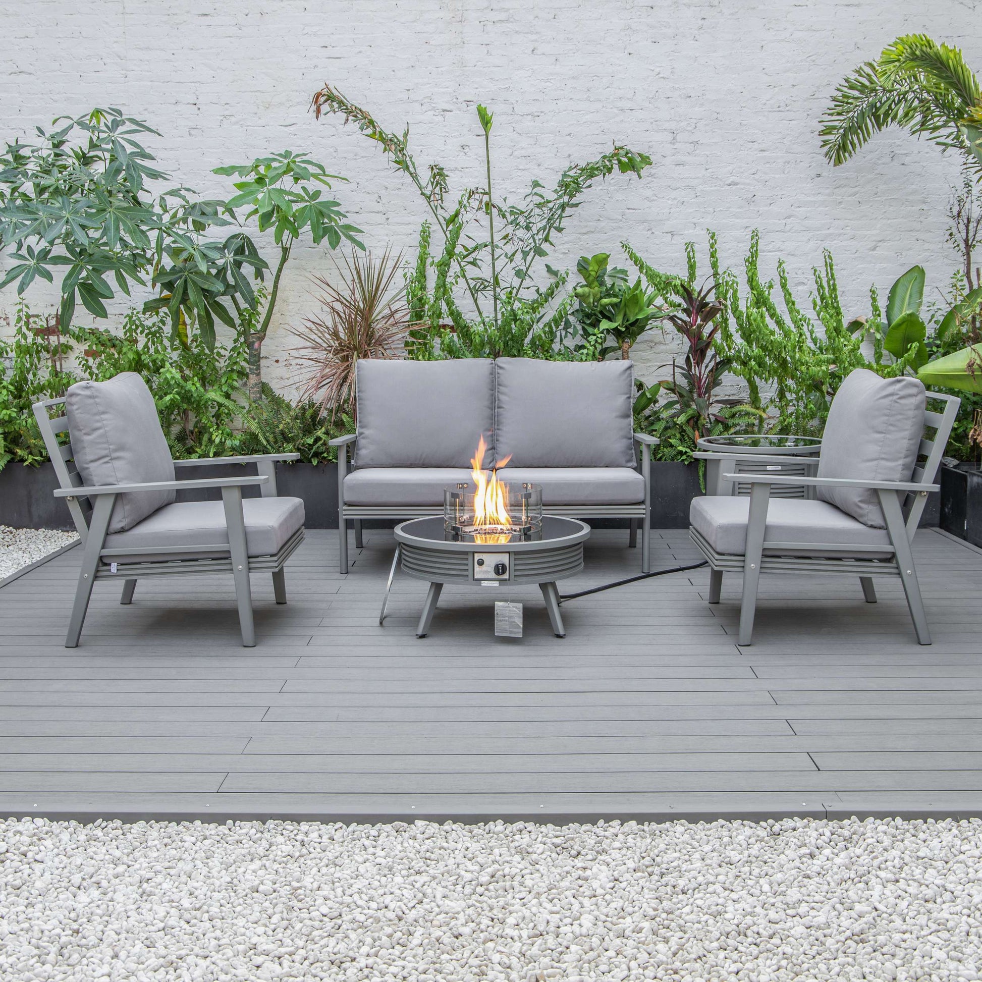 LeisureMod Walbrooke Modern Grey Patio Conversation With Round Fire Pit & Tank Holder | Outdoor Sofas, Loveseats & Sectionals | Modishstore - 30