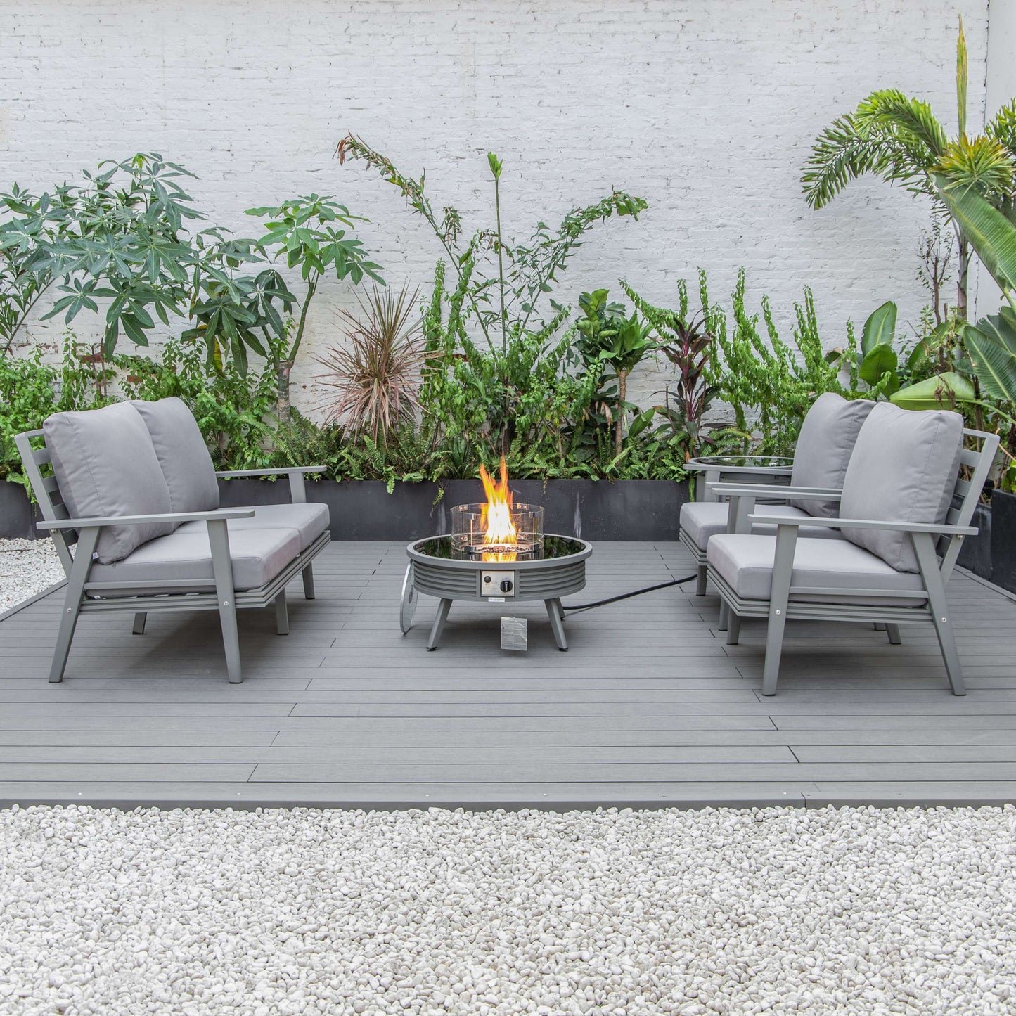 LeisureMod Walbrooke Modern Grey Patio Conversation With Round Fire Pit & Tank Holder | Outdoor Sofas, Loveseats & Sectionals | Modishstore - 22