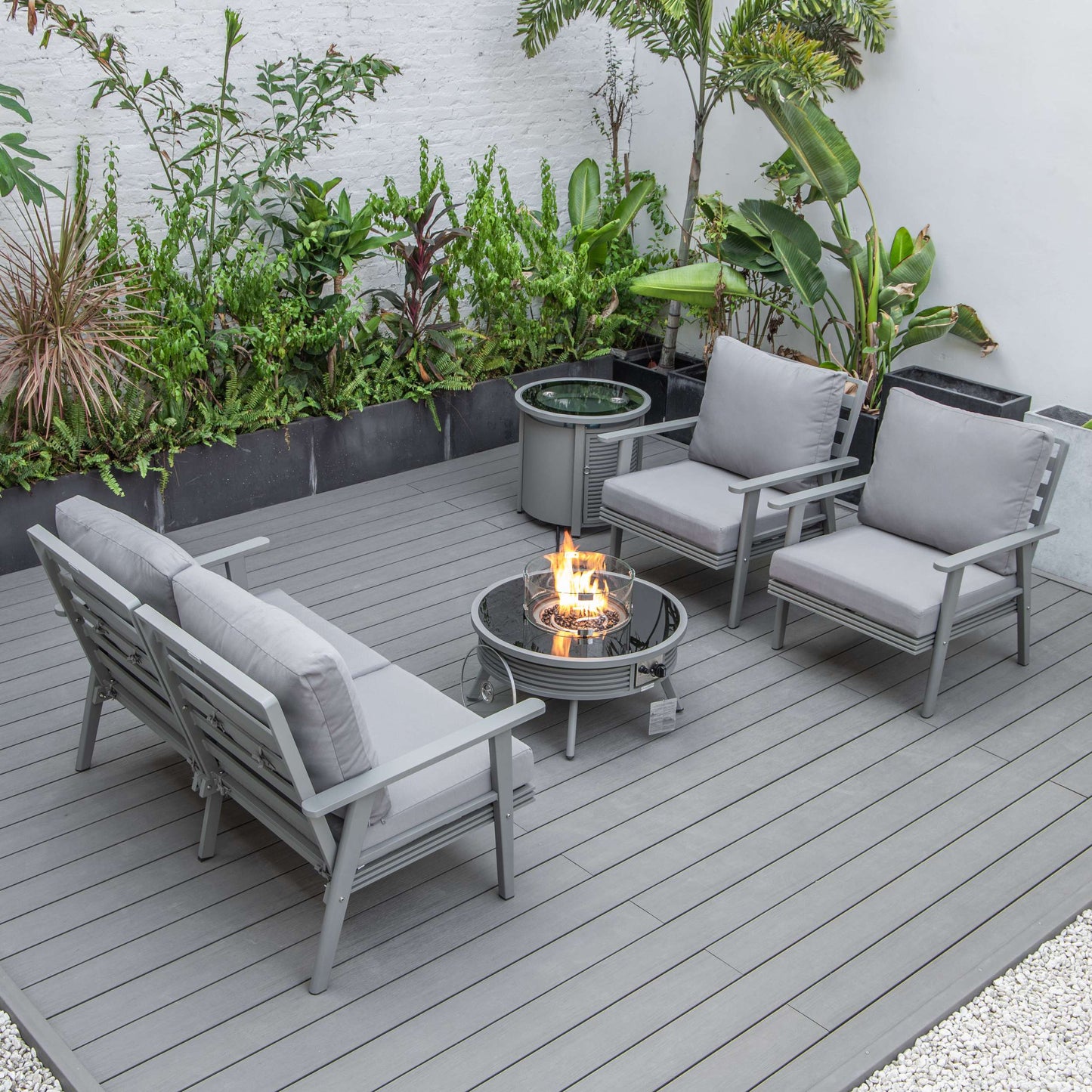 LeisureMod Walbrooke Modern Grey Patio Conversation With Round Fire Pit & Tank Holder | Outdoor Sofas, Loveseats & Sectionals | Modishstore - 23