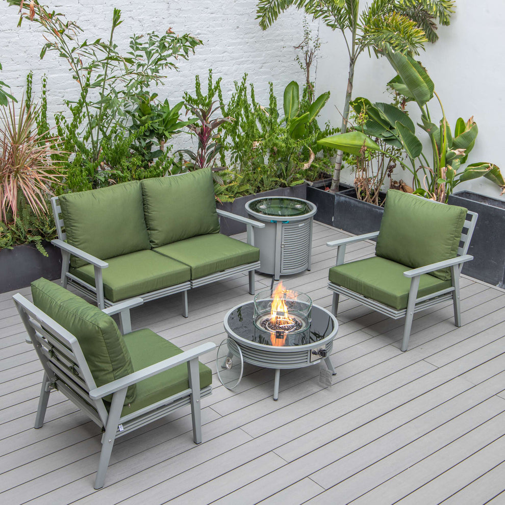 LeisureMod Walbrooke Modern Grey Patio Conversation With Round Fire Pit & Tank Holder | Outdoor Sofas, Loveseats & Sectionals | Modishstore - 65