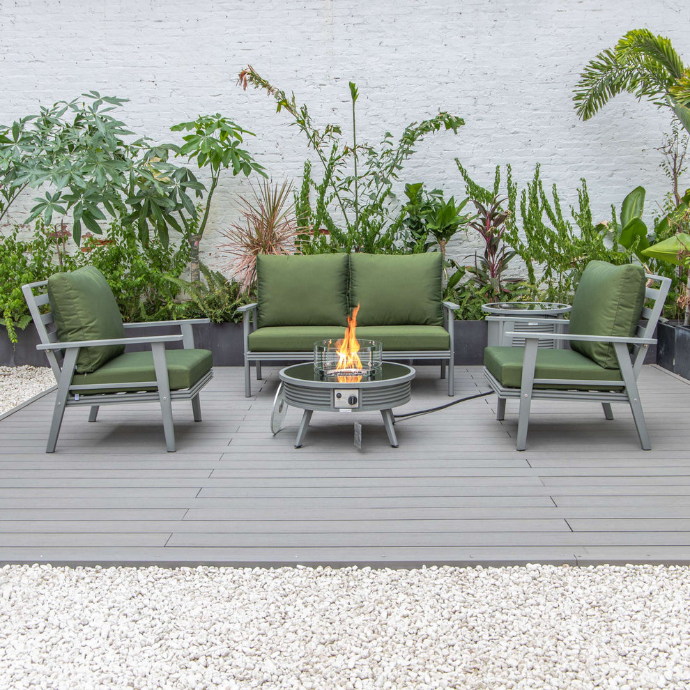LeisureMod Walbrooke Modern Grey Patio Conversation With Round Fire Pit With Slats Design & Tank Holder | Outdoor Sofas, Loveseats & Sectionals | Modishstore - 45