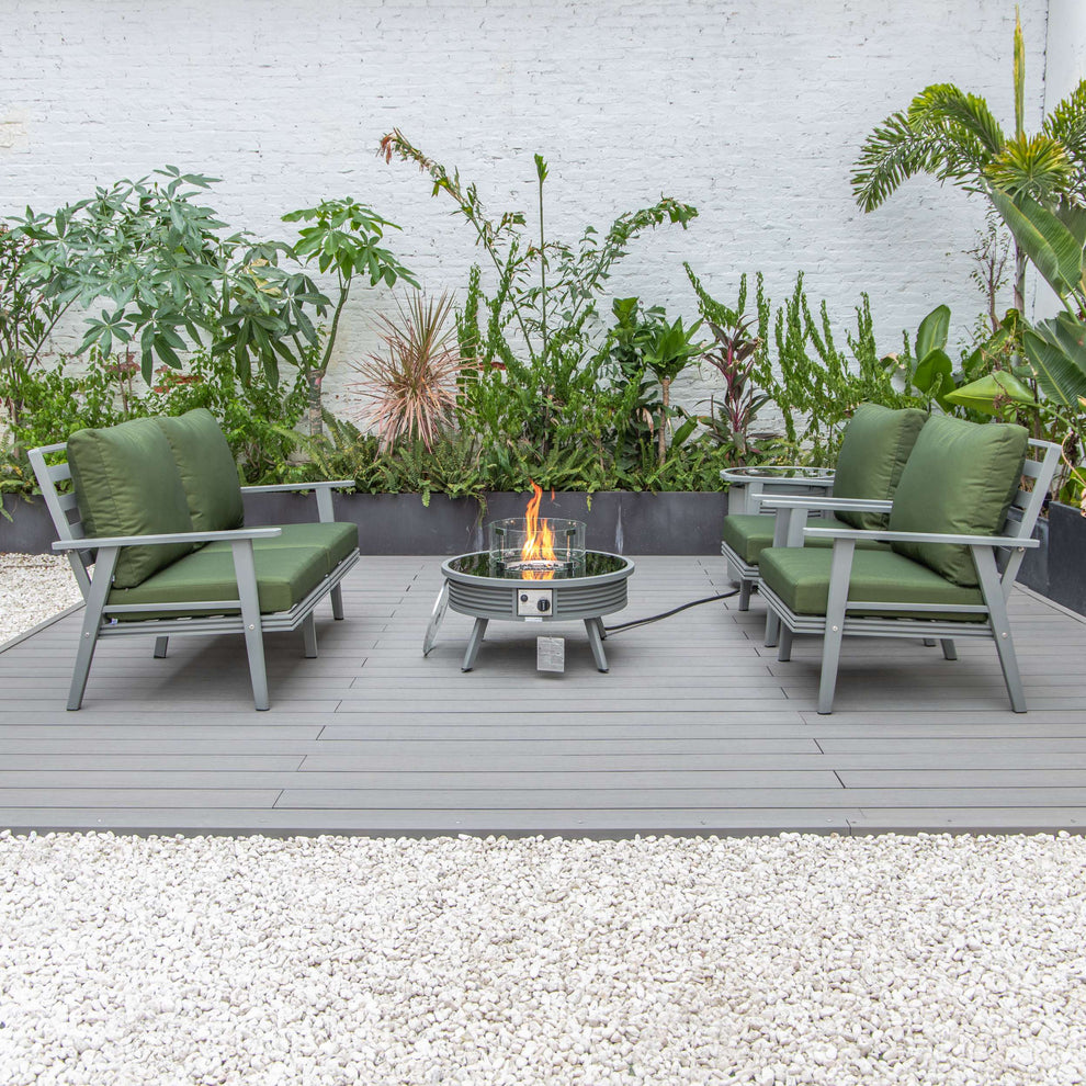 LeisureMod Walbrooke Modern Grey Patio Conversation With Round Fire Pit With Slats Design & Tank Holder | Outdoor Sofas, Loveseats & Sectionals | Modishstore - 42