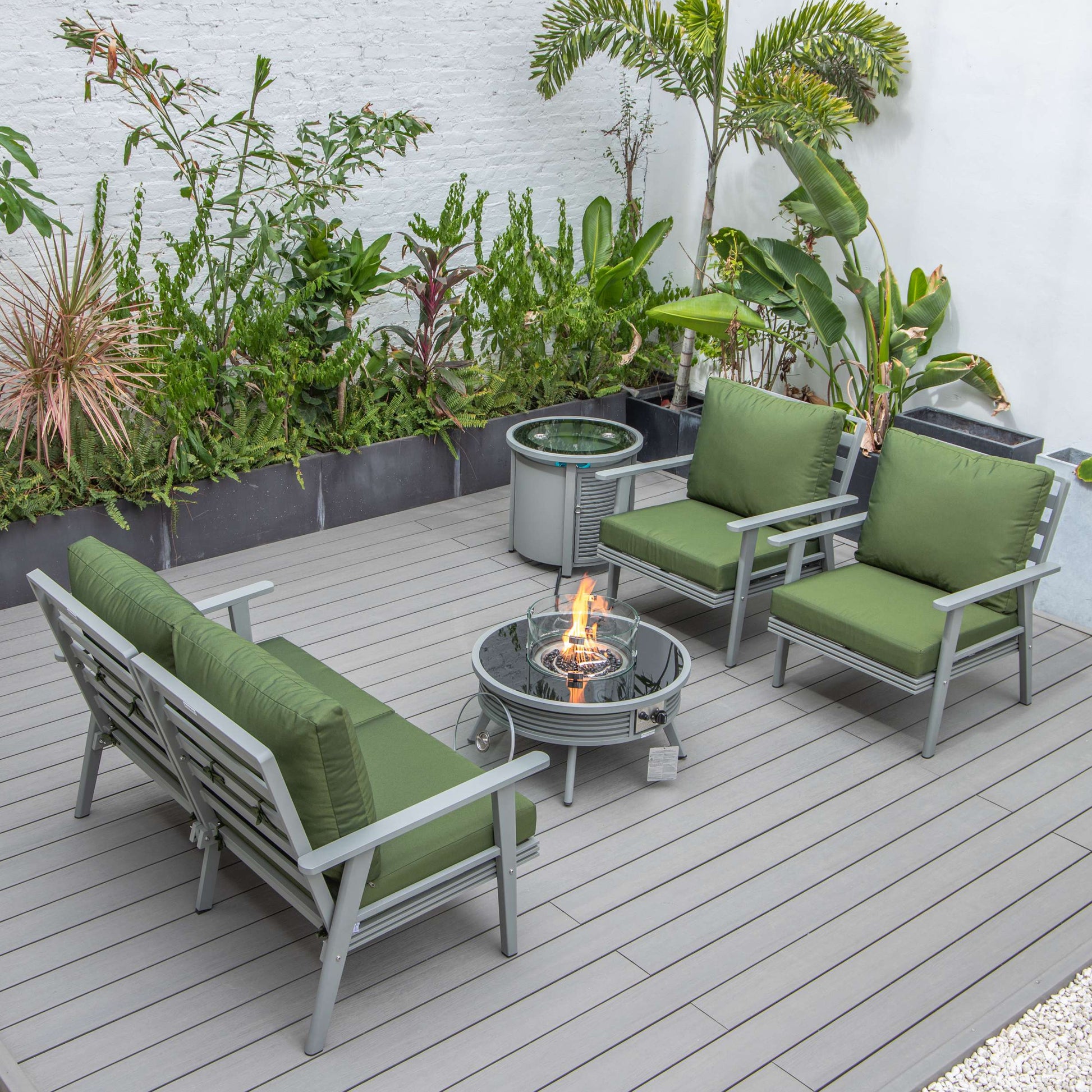 LeisureMod Walbrooke Modern Grey Patio Conversation With Round Fire Pit With Slats Design & Tank Holder | Outdoor Sofas, Loveseats & Sectionals | Modishstore - 41