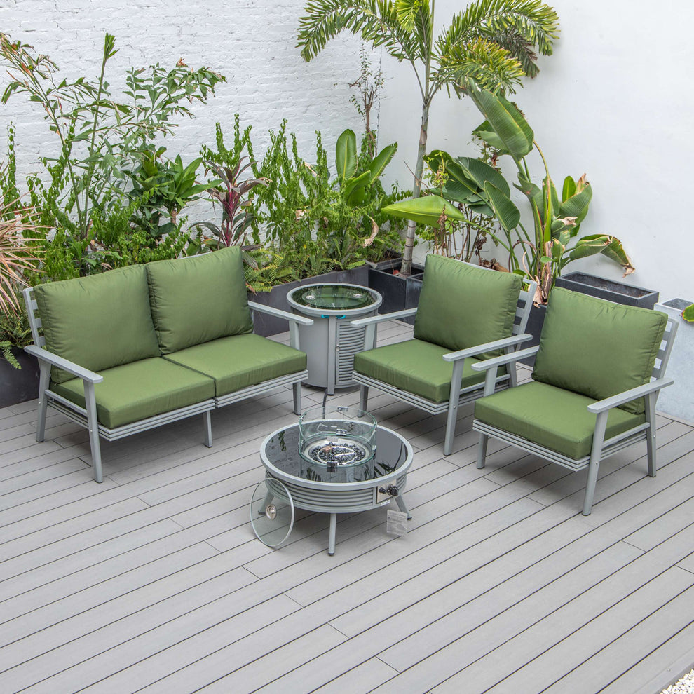 LeisureMod Walbrooke Modern Grey Patio Conversation With Round Fire Pit With Slats Design & Tank Holder | Outdoor Sofas, Loveseats & Sectionals | Modishstore - 43