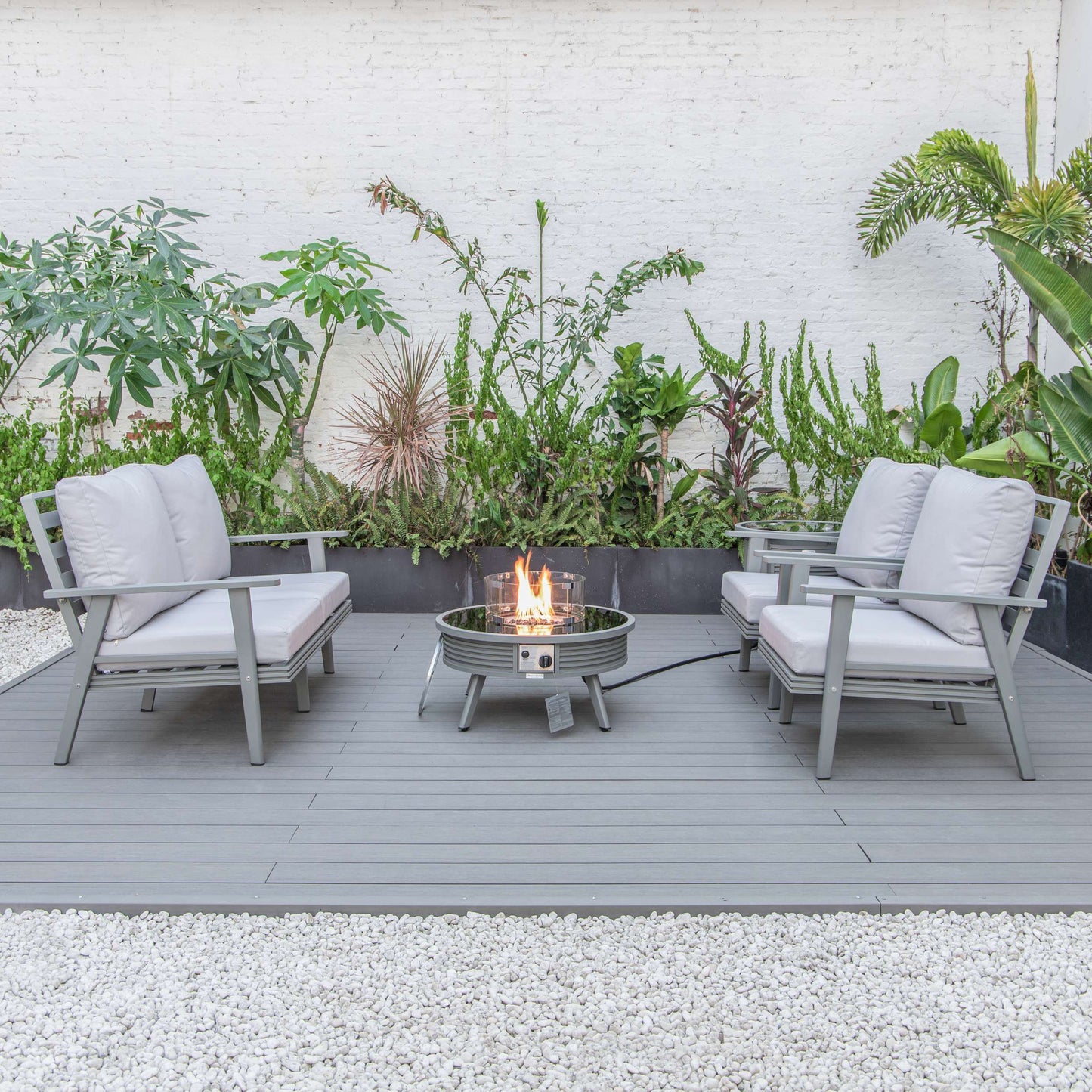 LeisureMod Walbrooke Modern Grey Patio Conversation With Round Fire Pit With Slats Design & Tank Holder | Outdoor Sofas, Loveseats & Sectionals | Modishstore - 34