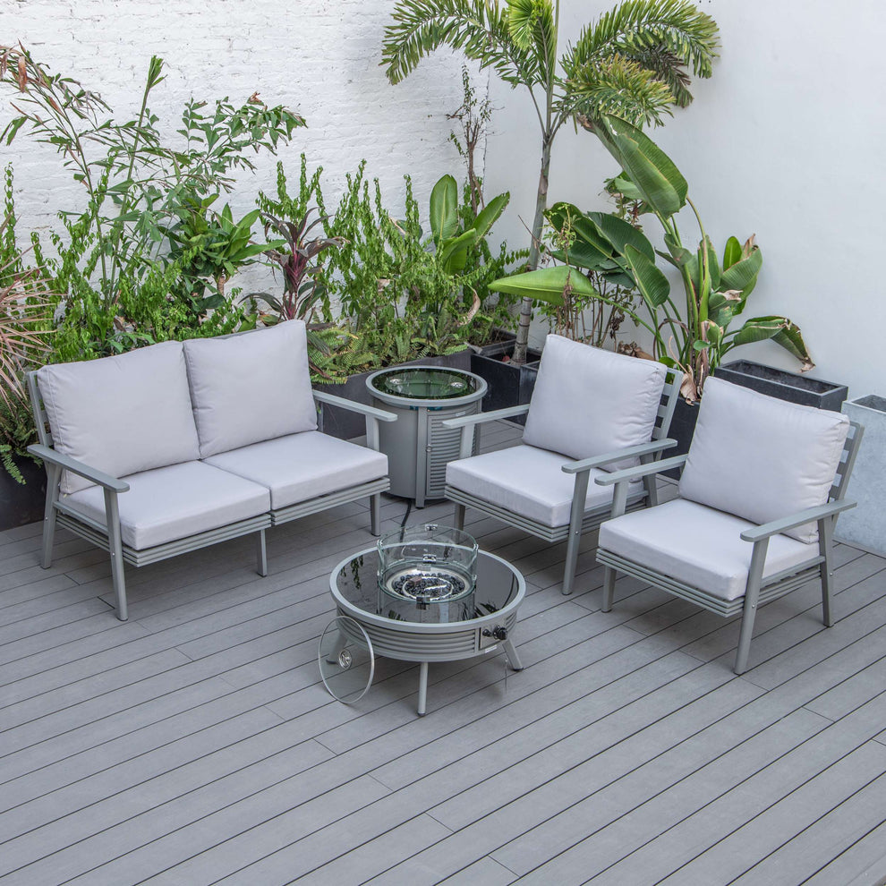 LeisureMod Walbrooke Modern Grey Patio Conversation With Round Fire Pit With Slats Design & Tank Holder | Outdoor Sofas, Loveseats & Sectionals | Modishstore - 38