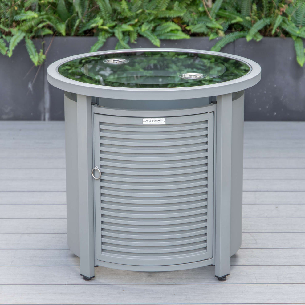 LeisureMod Walbrooke Modern Grey Patio Conversation With Round Fire Pit With Slats Design & Tank Holder | Outdoor Sofas, Loveseats & Sectionals | Modishstore - 20
