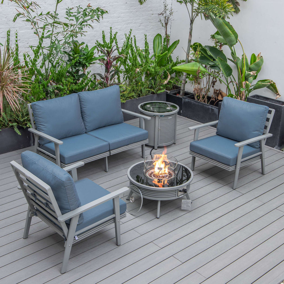 LeisureMod Walbrooke Modern Grey Patio Conversation With Round Fire Pit & Tank Holder | Outdoor Sofas, Loveseats & Sectionals | Modishstore - 20