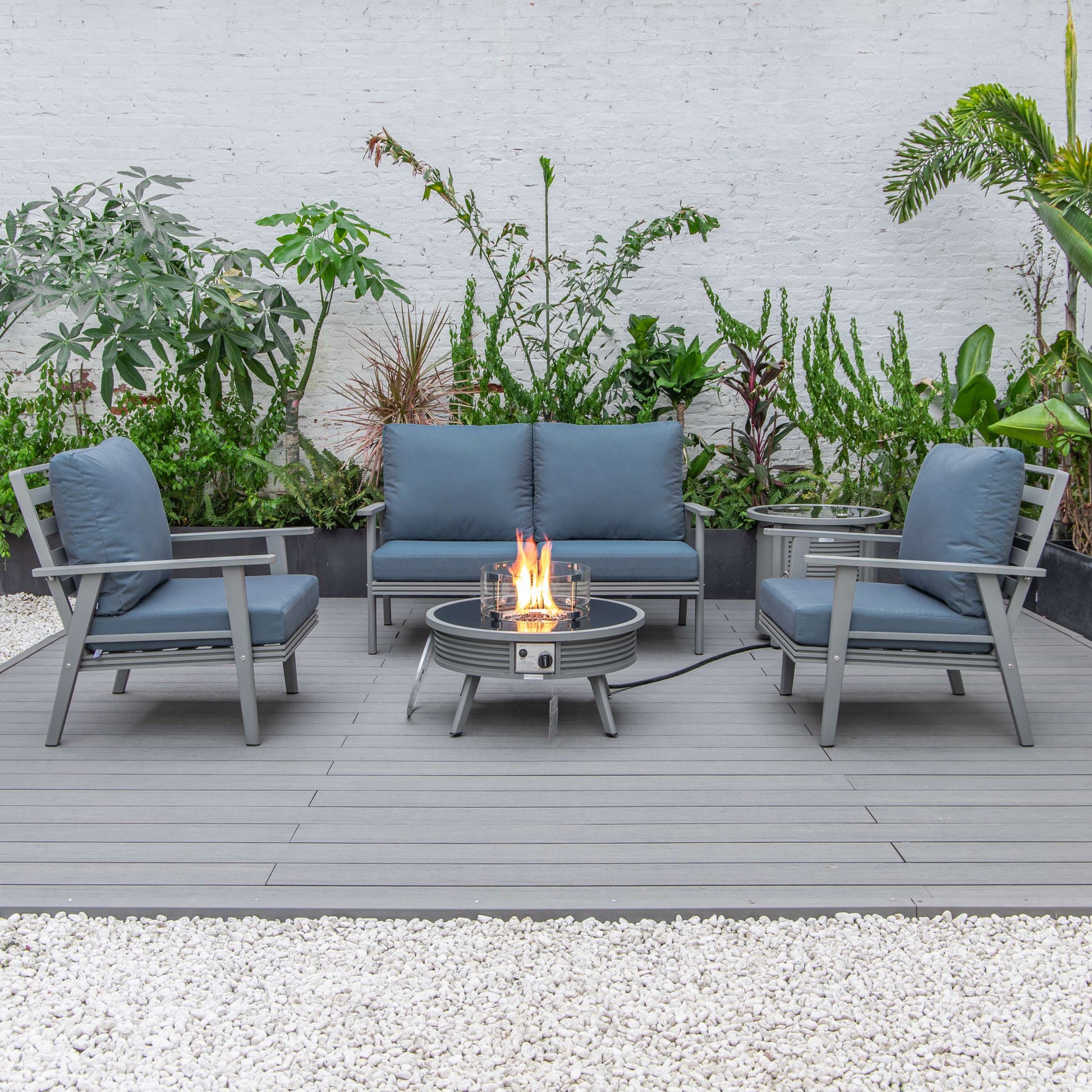 LeisureMod Walbrooke Modern Grey Patio Conversation With Round Fire Pit & Tank Holder | Outdoor Sofas, Loveseats & Sectionals | Modishstore - 21