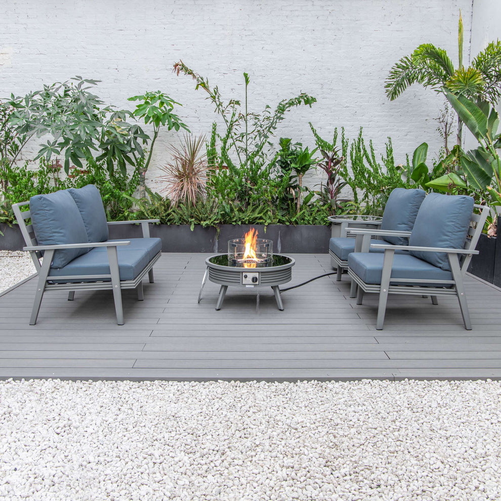 LeisureMod Walbrooke Modern Grey Patio Conversation With Round Fire Pit & Tank Holder | Outdoor Sofas, Loveseats & Sectionals | Modishstore - 17