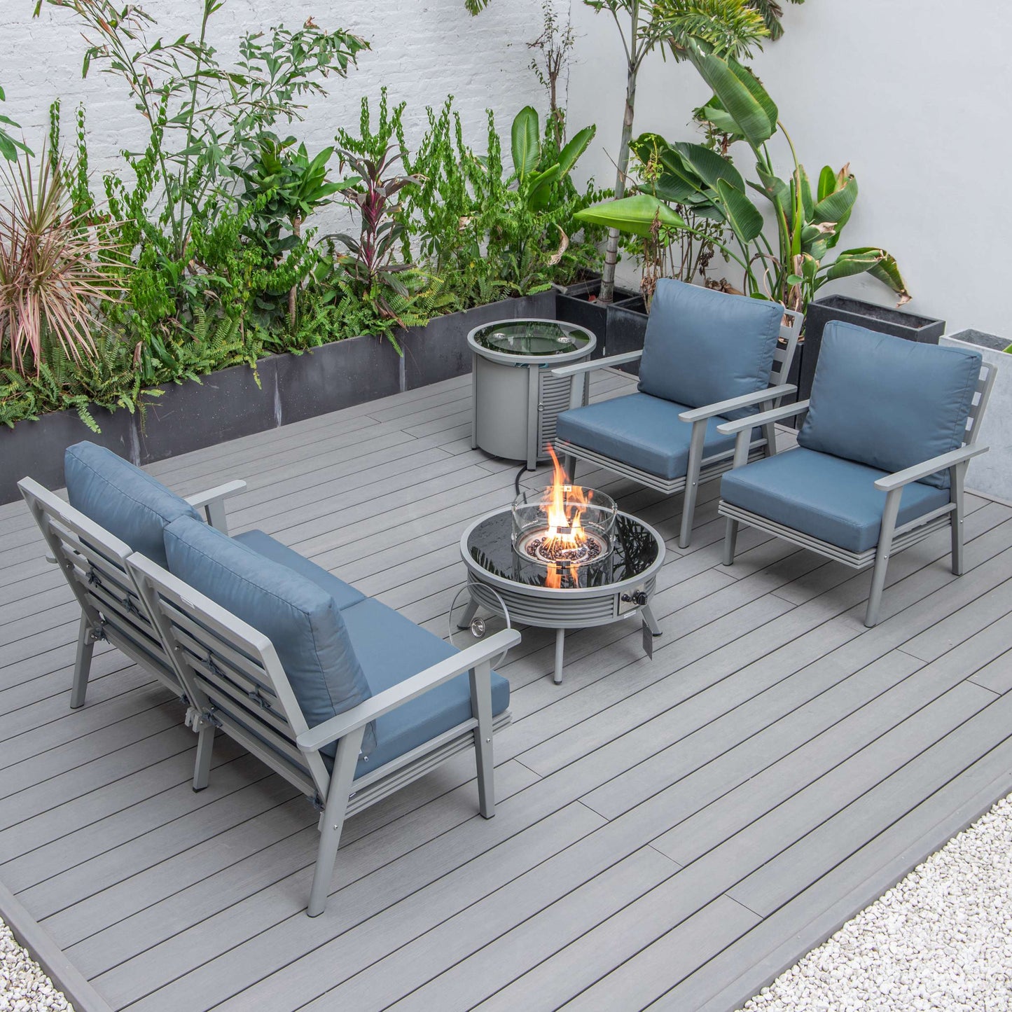 LeisureMod Walbrooke Modern Grey Patio Conversation With Round Fire Pit With Slats Design & Tank Holder | Outdoor Sofas, Loveseats & Sectionals | Modishstore - 22