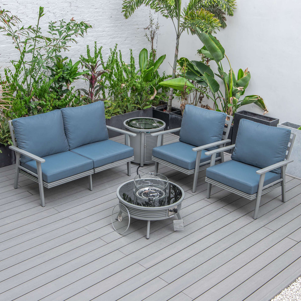 LeisureMod Walbrooke Modern Grey Patio Conversation With Round Fire Pit & Tank Holder | Outdoor Sofas, Loveseats & Sectionals | Modishstore - 19