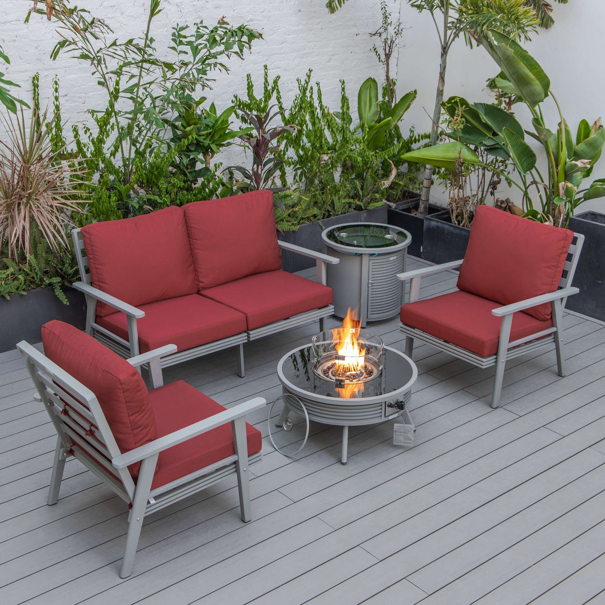 LeisureMod Walbrooke Modern Grey Patio Conversation With Round Fire Pit & Tank Holder | Outdoor Sofas, Loveseats & Sectionals | Modishstore - 50