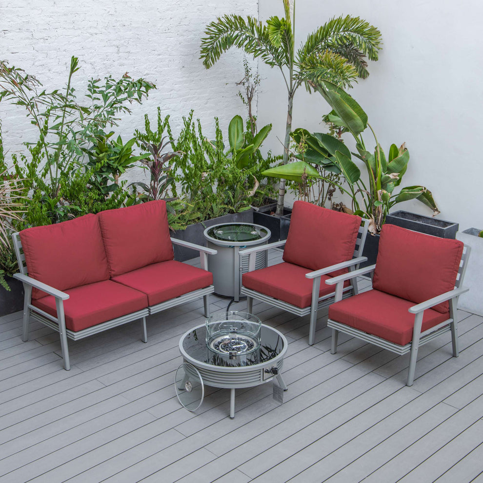 LeisureMod Walbrooke Modern Grey Patio Conversation With Round Fire Pit With Slats Design & Tank Holder | Outdoor Sofas, Loveseats & Sectionals | Modishstore - 33