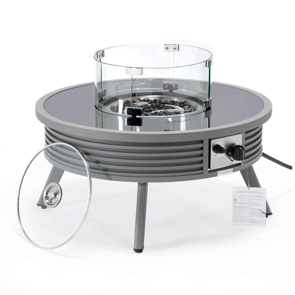 Leisuremod Walbrooke Outdoor Patio Aluminum Round Slats Design Fire Pit Side Table | FIRE PITS | Modishstore - 29