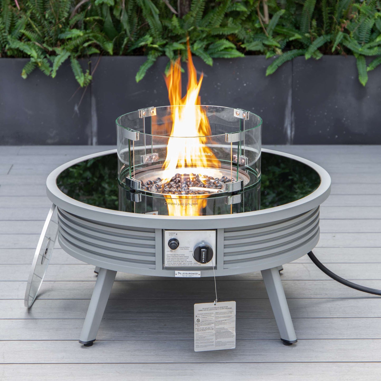 Leisuremod Walbrooke Outdoor Patio Aluminum Round Slats Design Fire Pit Side Table | FIRE PITS | Modishstore - 27