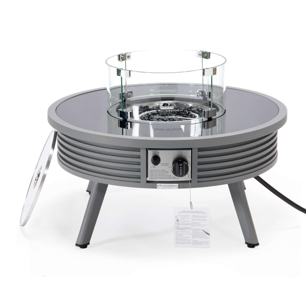 Leisuremod Walbrooke Outdoor Patio Aluminum Round Slats Design Fire Pit Side Table | FIRE PITS | Modishstore - 34