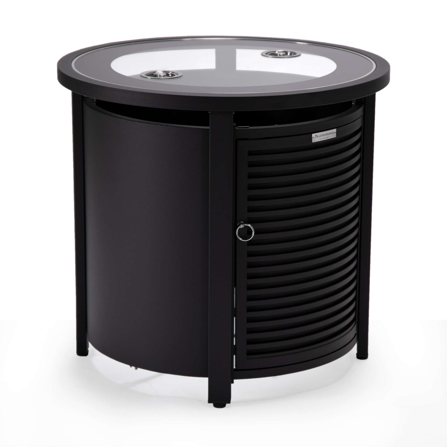 LeisureMod Walbrooke Black Patio Round Tank Holder with Slats Design | FIRE PITS | Modishstore - 2