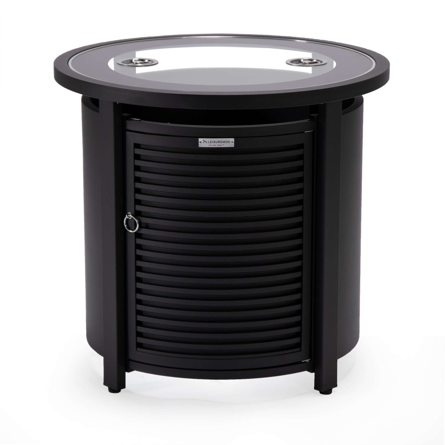 LeisureMod Walbrooke Black Patio Round Tank Holder with Slats Design | FIRE PITS | Modishstore - 5