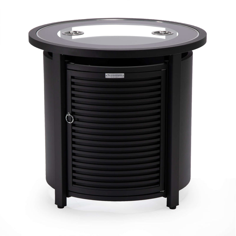 LeisureMod Walbrooke Black Patio Round Tank Holder with Slats Design | FIRE PITS | Modishstore - 5