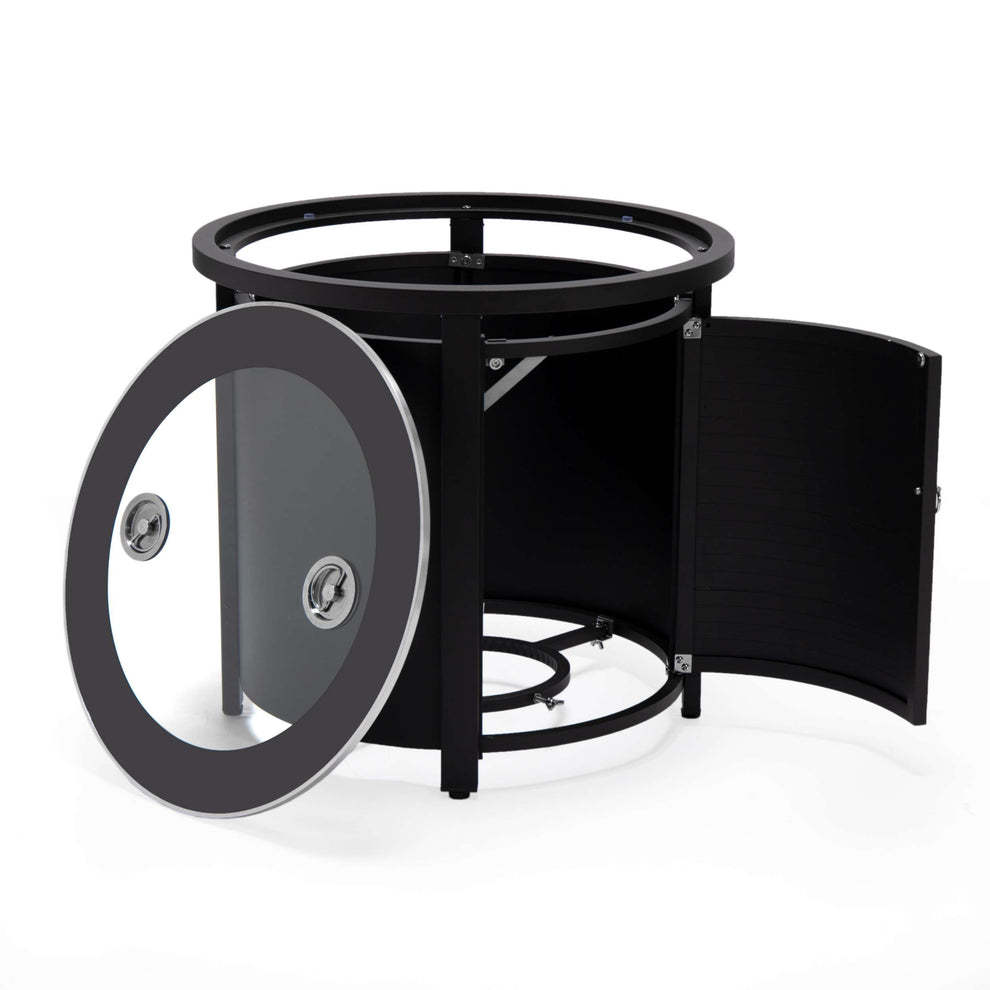 LeisureMod Walbrooke Black Patio Round Tank Holder with Slats Design | FIRE PITS | Modishstore - 3