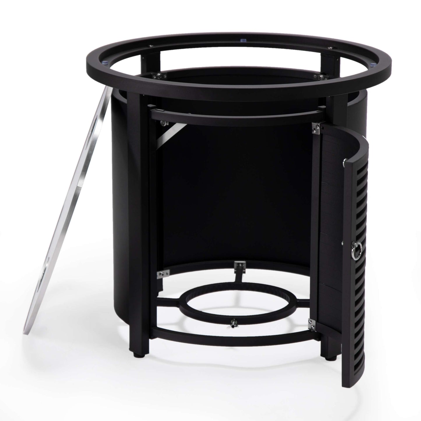 LeisureMod Walbrooke Black Patio Round Tank Holder with Slats Design | FIRE PITS | Modishstore - 4