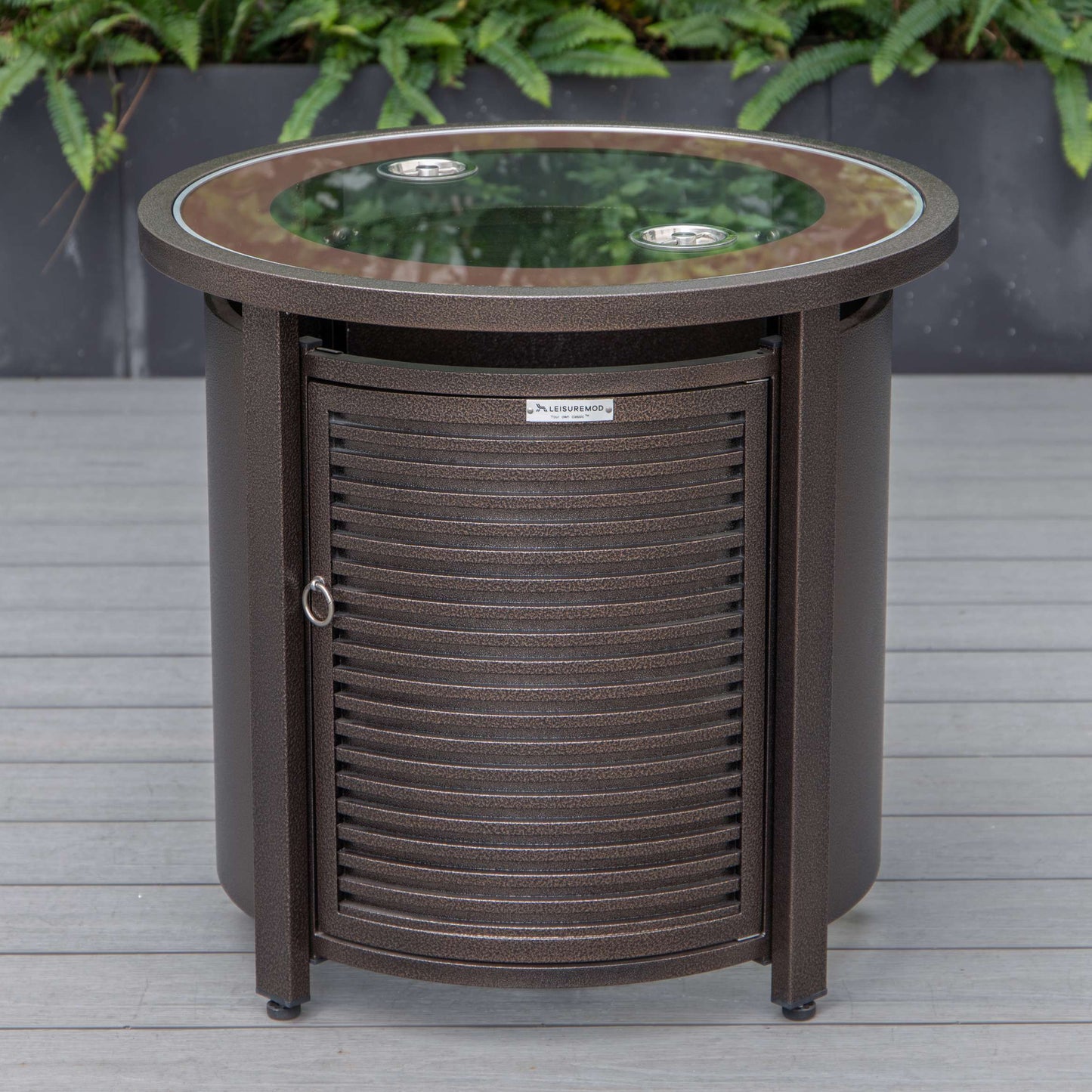 LeisureMod Walbrooke Black Patio Round Tank Holder with Slats Design | FIRE PITS | Modishstore - 9