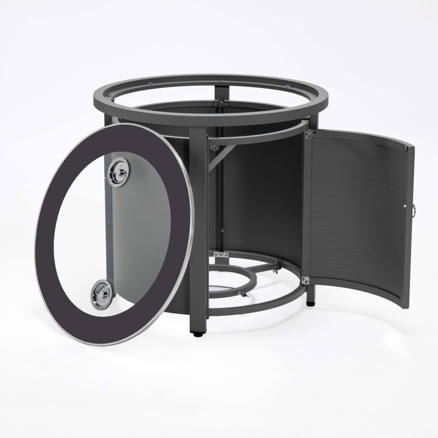 LeisureMod Walbrooke Black Patio Round Tank Holder with Slats Design | FIRE PITS | Modishstore - 21