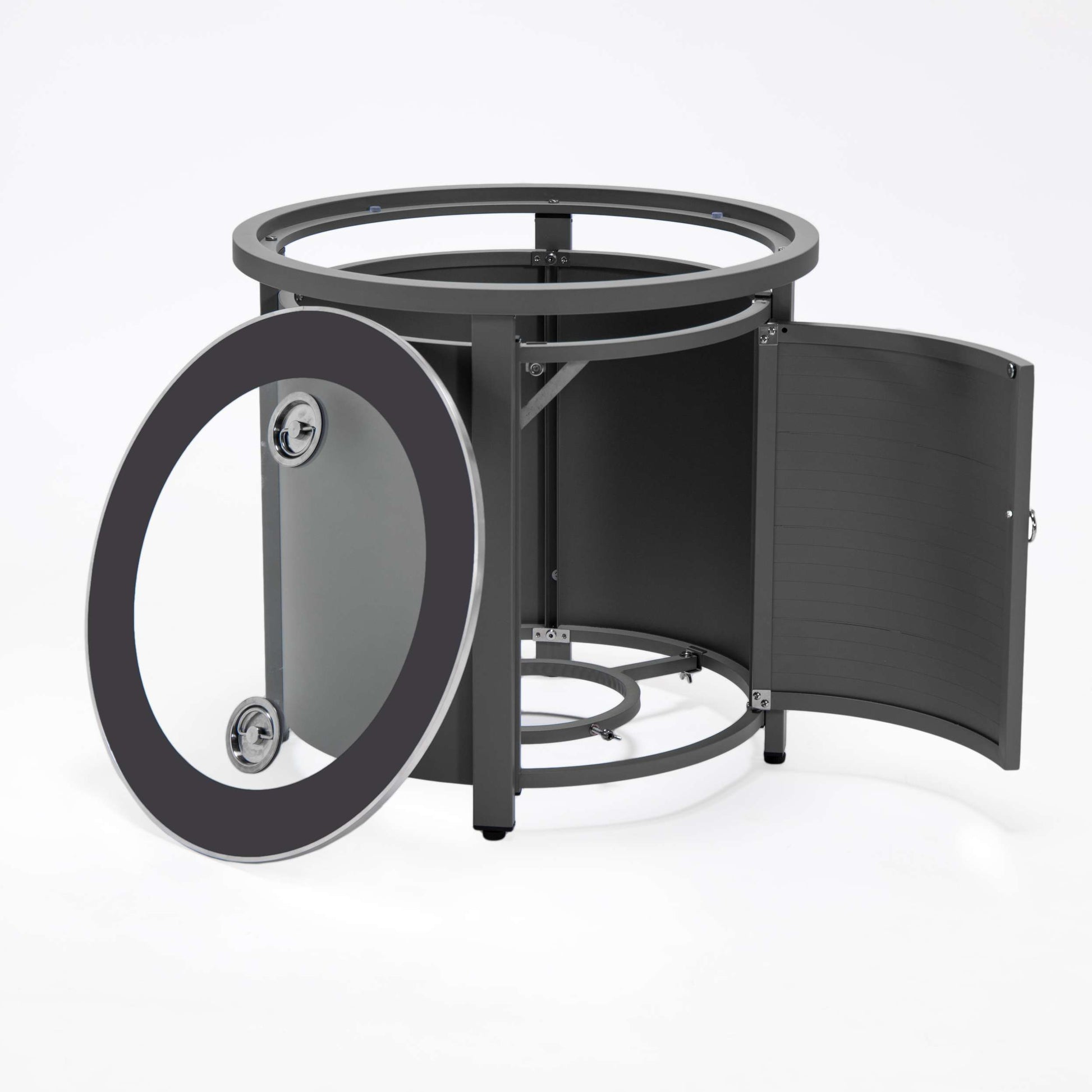 LeisureMod Walbrooke Black Patio Round Tank Holder with Slats Design | FIRE PITS | Modishstore - 21